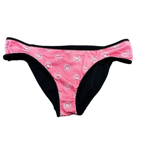 Victorias Secret Love Pink Logo Dog Swim Bikini Bottoms Sz Medium 2013 Black - Picture 1 of 9